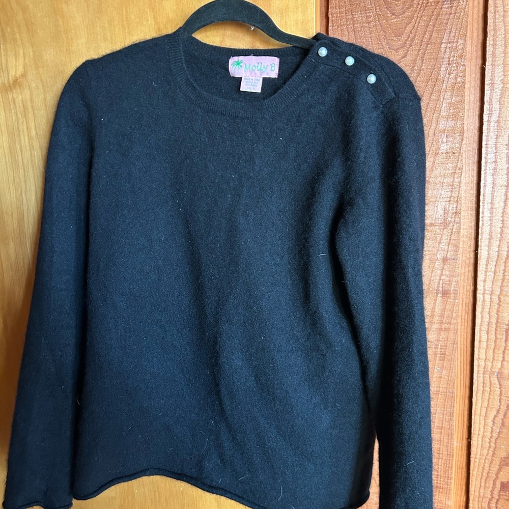 Black Cashmere Sweater with Pearl Detail